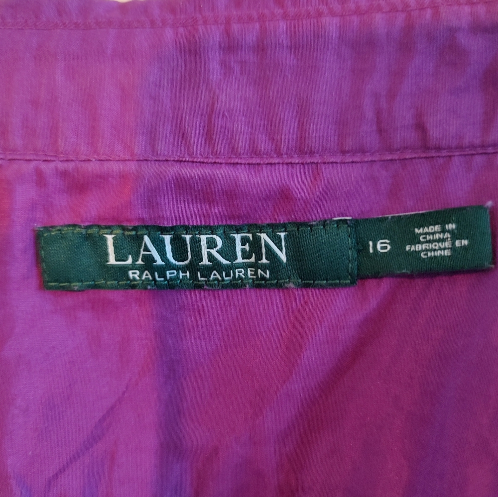 Lauren Ralph Lauren Magenta Pintuck Cotton Silk Blend Button Down Size 16 - Picture 6 of 9